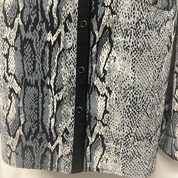 Elementz Top Blouse Button Up PXL Black Gray Petite Roll Tab Sleeves - Picture 5 of 9